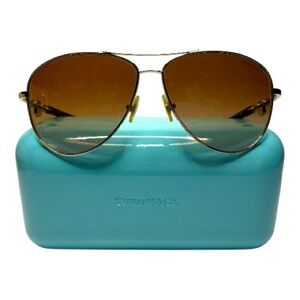 Tiffany & Co. Brown Aviator Metal Lock Sunglasses